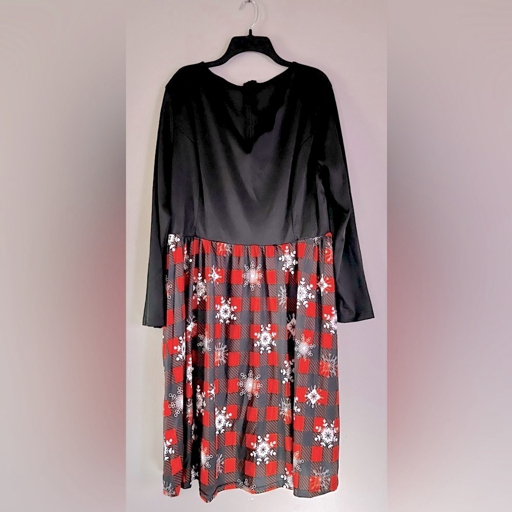 Festive Holiday Buffalo Plaid & Snowflake Dress